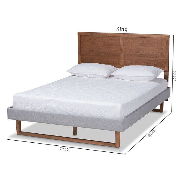 Eloise Grey Upholstered And Ash Walnut Wood Queen Size Platform Bed